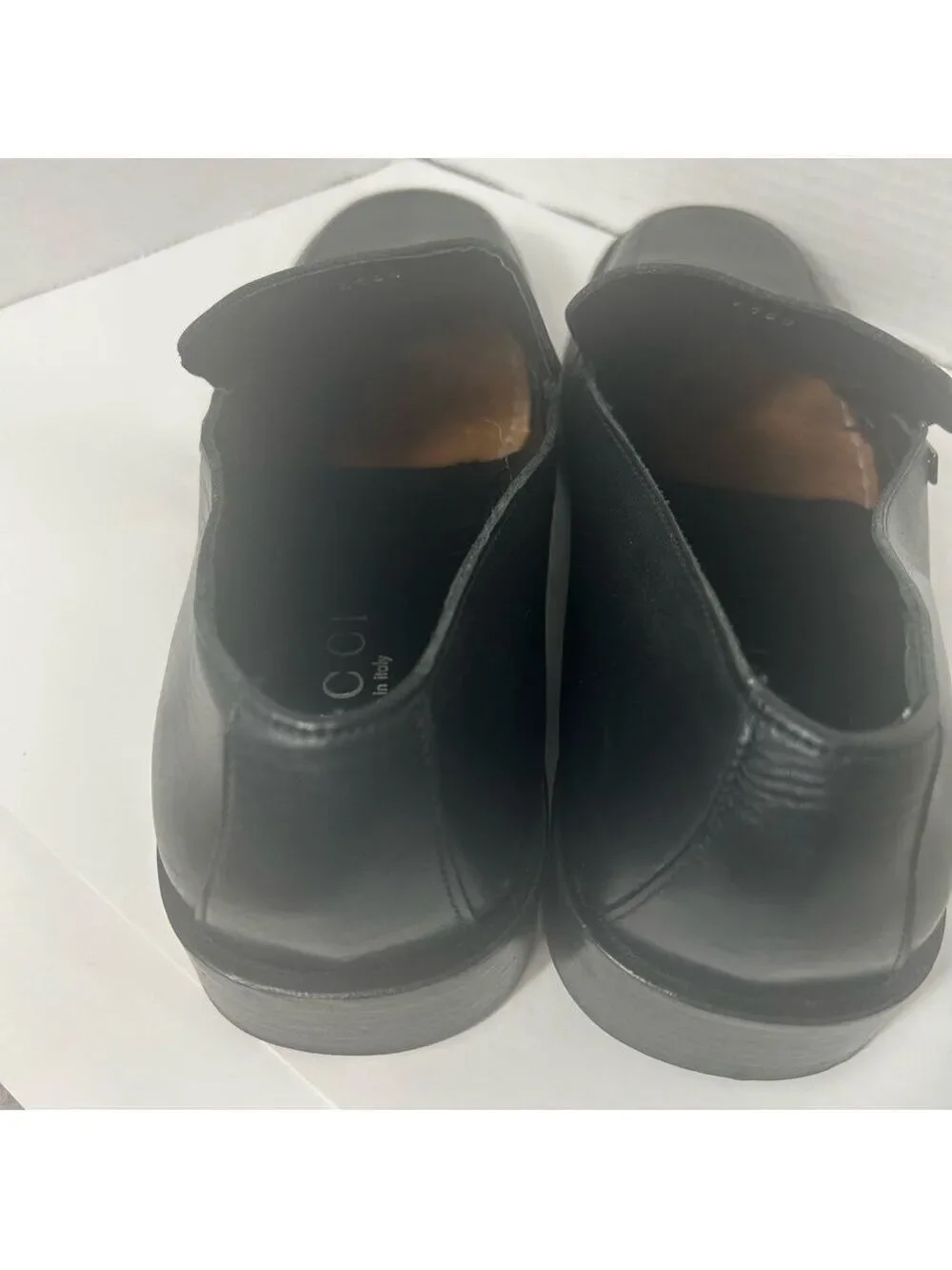 Authentic GUCCI Men’s Leather Loafers Black Luxury Silver Logo 10.5E/44.5